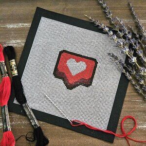 NEEDLEPOINT - Hand painted Valentines Day Canvas - Emoji Heart Love Speech